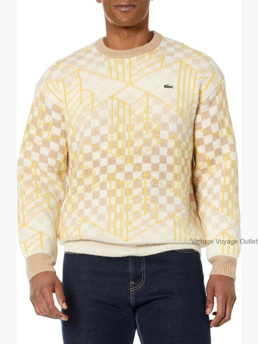 Men's Monogram Alpaca Sweater Pullover Long Sleeve Crew Neck Wool Blend Classic